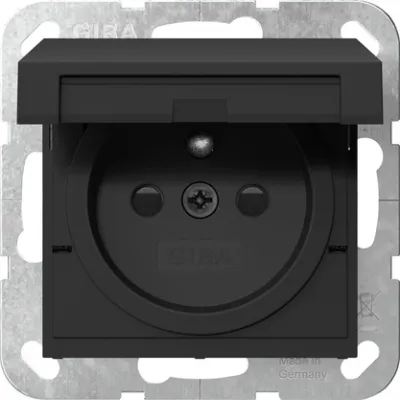 GIRA Steckdose 4488005 | System 55 Unterputz | Schutzkontakt | Klappdeckel | erhöht. Berührungsschutz | schwarz matt