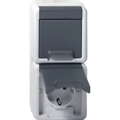 GIRA Schutzkontakt-Doppelsteckdose 478030 | SCHUKO 2-fach senkrecht | Aufputz | Klappdeckel | IP44 | 16A 250V | Grau