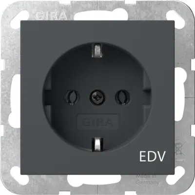 GIRA SCHUKO Steckdose 445828 | EDV Aufdruck | System 55 | Unterputz | 16A 250V | Anthrazit | IP20 | Kunststoff