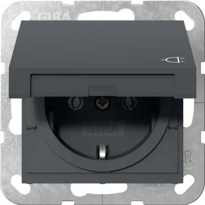 GIRA Steckdose SCHUKO 445428 | Unterputz System 55 | Klappdeckel | Typ F | 16A 250V | anthrazit | Kunststoff | IP20