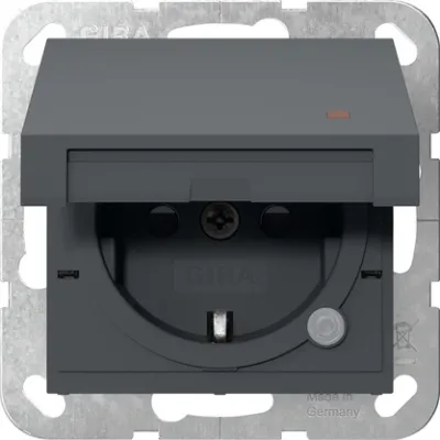 GIRA Steckdose 455228 | SCHUKO Unterputz System 55 | Klappdeckel | Kontrollleuchte | Berührungsschutz | anthrazit