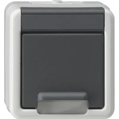 GIRA Steckdose SCHUKO 441430 | Aufputz IP44 | Klappdeckel | erhöhter Berührungsschutz | 16A 250V | grau | Kunststoff