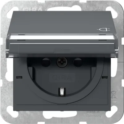 GIRA SCHUKO-Steckdose 455728 | Unterputz | Klappdeckel | Beschriftungsfeld | Safety Plus | Shutter | IP20 | anthrazit