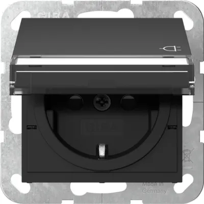 GIRA Steckdose SCHUKO 4557005 | Unterputz Typ F | Klappdeckel | Beschriftungsfeld | Safety Plus | 16A | Schwarz Matt