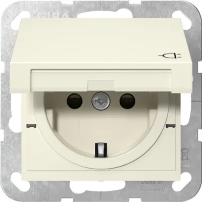 GIRA Steckdose 475401 System 55 UP | SCHUKO Typ F | Klappdeckel | erhöhter Berührungsschutz | Schraubklemme | Cremeweiß