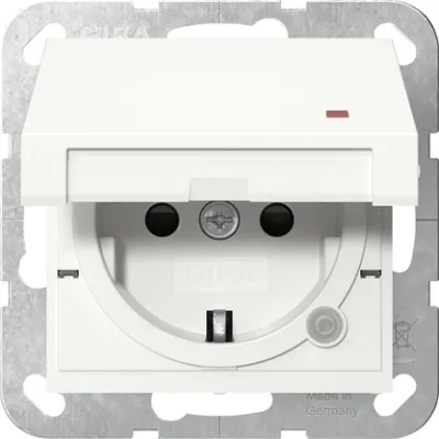 GIRA SCHUKO Steckdose 455227 | Unterputz Typ F | Klappdeckel | Kontrollleuchte | Safety Plus | System 55 | reinweiß matt