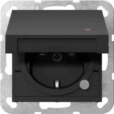 GIRA SCHUKO-Steckdose 4552005 Typ F | Unterputz | Klappdeckel | Kontrollleuchte | Safety Plus | IP20 | Schwarz matt
