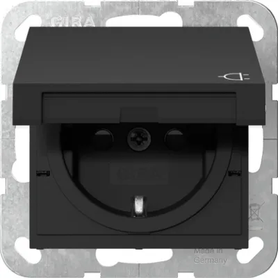GIRA Steckdose SCHUKO 4414005 | Unterputz System 55 | Klappdeckel | erhöhter Berührungsschutz | schwarz matt