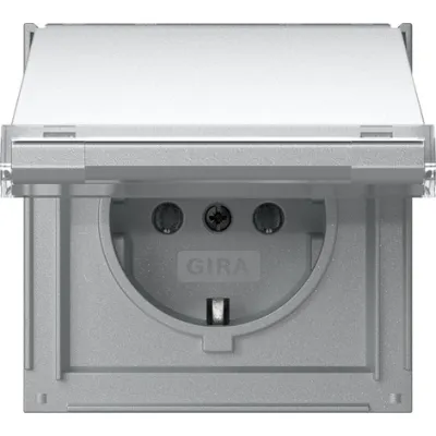 GIRA Schutzkontaktsteckdose 441065 | SCHUKO Steckdose Typ F IP44 | Unterputz | Klappdeckel | Beschriftungsfeld | Alu