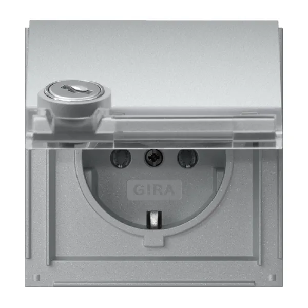 GIRA SCHUKO Steckdose 456965 | Unterputz | abschließbar mit Klappdeckel & Beschriftungsfeld | IP44 | 16A 250V | Alu