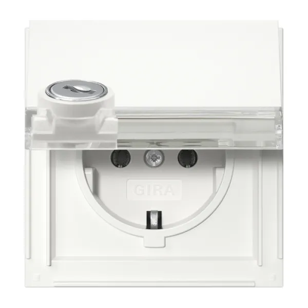 GIRA SCHUKO-Steckdose 446766 | Typ F | Unterputz | IP44 | Klappdeckel | Schloss sortiert | Beschriftungsfeld | Weiß