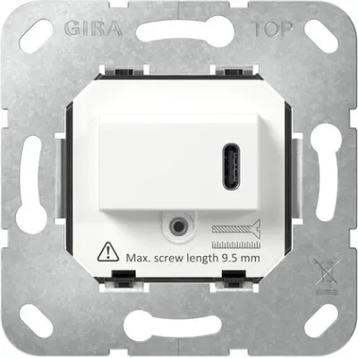 GIRA USB-Spannungsversorgung Unterputz 236200 | Typ C PD | 65W Schnellladefunktion | 1x USB-C | IP20 | weiß