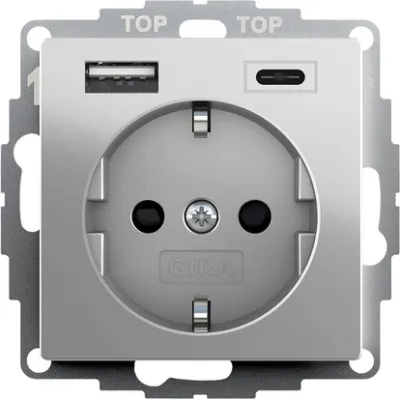 GIRA SCHUKO-Steckdose 2459600 Typ F | USB Doppel-Ladeanschluss Typ A+C | Safety Plus | Unterputz | Edelstahl lackiert