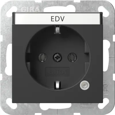 GIRA SCHUKO-Steckdose 4452005 | System 55 | Kontrollleuchte | Beschriftungsfeld | Unterputz | 16A 250V | schwarz matt