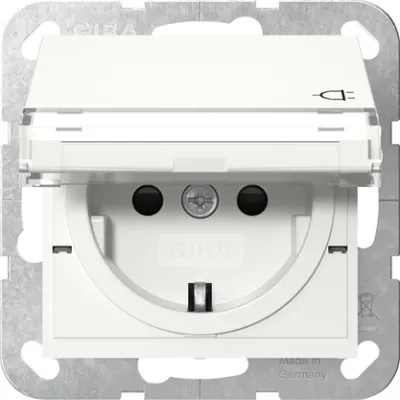 GIRA SCHUKO-Steckdose 455727 | Unterputz Typ F | Klappdeckel | Beschriftungsfeld | 16A 250V | System 55 | Reinweiß Matt