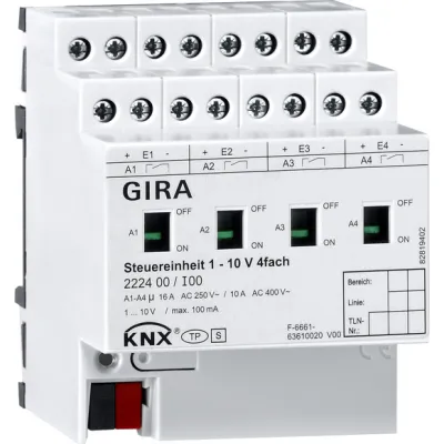 Gira KNX Steuereinheit 1-10V 4-fach 222400 | REG plus | Handbedienung | Dimm- & Schaltfunktion | Hutschiene