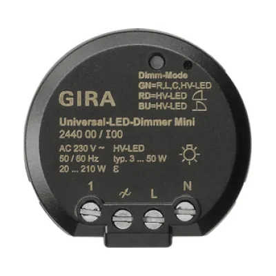 Gira Universal LED-Dimmer Mini 244000 | Unterputz | für LED, Halogen & Glühlampen | 20-210W | Lichtwertspeicher