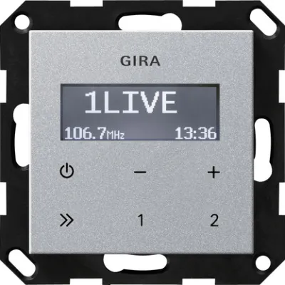 Gira Unterputz-Radio RDS 228426 | UKW-Radio System 55 | AUX-Eingang | kapazitive Tasten | Aluminium | ohne Lautsprecher