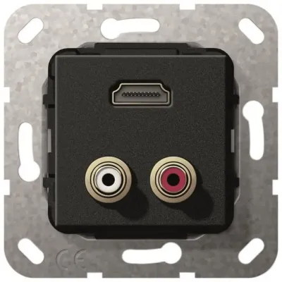 GIRA Tragring HDMI Cinch Audio Einsatz 567310 | High Speed 2.0a HDR Kupplung | Unterputz | Schwarz matt
