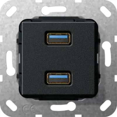 GIRA USB 3.0 Typ A 2-fach Einsatz 568410 | Gender Changer | Unterputz | matt | System 55 | mit Tragring | schwarz