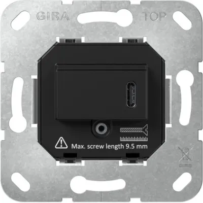 GIRA USB-Spannungsversorgung 236300 | Unterputz | 1x USB-C PD | 65W Schnellladefunktion | IP20 | schwarz