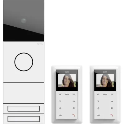 GIRA Video-Türsprechanlage System 106 | Zweifamilienhaus-Paket | 2 Teilnehmer | Bus-System | Verkehrsweiß | 2417902