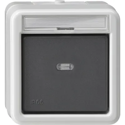 GIRA Wipptaster 015231 | Aufputz IP66 | 1-polig Schließer | mit Rückmeldekontakt | Beschriftungsfeld | grau | 10A 250V