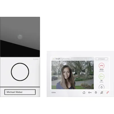 GIRA Video-Türsprechanlage Set System 106 | AP7 Wohnungsstation | 7 Zoll | Aufputz | Weiß | Bus-System