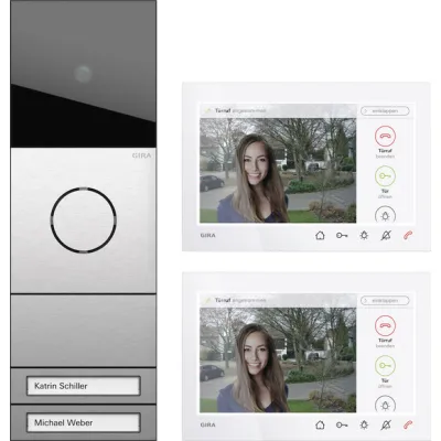 GIRA Video-Türsprechanlage Set 2432920 | System 106 | 2 Innenstationen AP 7 | Edelstahl | Bus-System | 7 Zoll