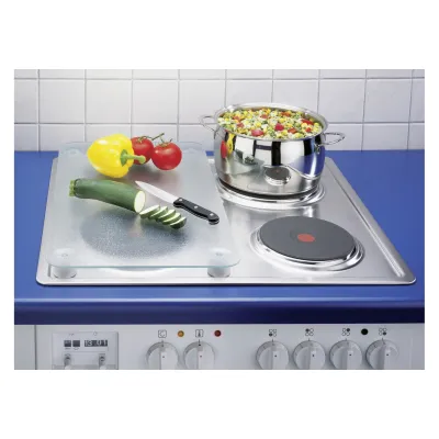 WENKO Herdabdeckplatte Universal | Glasabdeckplatte 2er Set | 52x30 cm | höhenverstellbar | Schneidebrett transparent