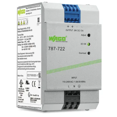 WAGO Netzteil 787-722 | Schaltnetzteil 24V DC 5A | Hutschiene | Ausgang einstellbar | IP20 | kurzschlussfest