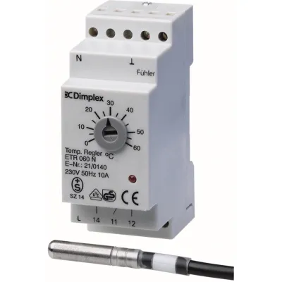 DIMPLEX Temperaturregler ETR 060 N | elektronisch | 230V | 0-60°C | mit Fernfühler 4m | Hutschienenmontage | grau | IP20