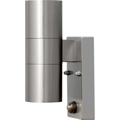Konstsmide Wandleuchte Modena 7542-000 | Edelstahl | Bewegungsmelder 140° 8m | GU10 2x35W | IP44 | Außenwandleuchte