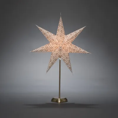 Konstsmide Papierstern 1751-280 | Weihnachtsbeleuchtung | 7 Zacken | messingfarben | Metallfuß | E14 | 48x68cm | Weiß