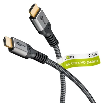 Goobay High-Speed-HDMI-Kabel 64992 | 4K@60Hz | HDMI 2.0 | Ethernet | 0,5m | vergoldete Stecker | Textilmantel