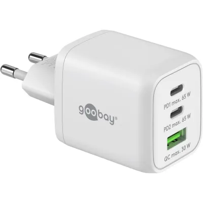 Goobay Multiport-Schnellladegerät Nano 2xUSB-C PD 65W,USB-A QC3.0 18W,GaN,sw