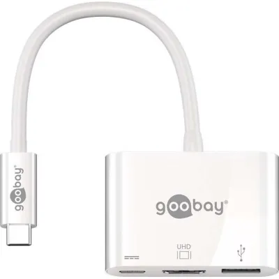 Goobay USB-C Multiport Adapter 62104 | HDMI | USB 3.0 | USB-C PD 60W | 4K | Hub 15cm | Weiß