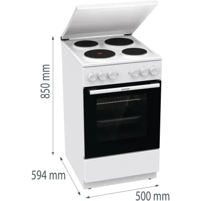 Gorenje Elektro Standherd GE5A23WH | 50 cm | 74 l Backofen | 4 Kochplatten | Pizza-Funktion | AquaClean | A | Weiß