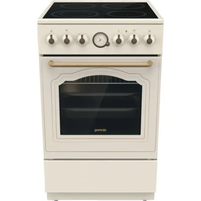Gorenje Elektroherd GECS5B70CLI | Standherd | Glaskeramik 4 Zonen | Retro Design | 70L Backofen | Beige