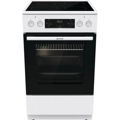 Gorenje Standherd GECS5C60WPA Elektroherd | Glaskeramik-Kochfeld | 70L Backofen | AirFry | ExtraSteam | Weiß