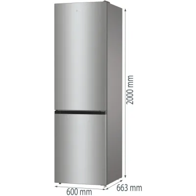 Gorenje Kühl-Gefrierkombination NRC620BSXL4 | NoFrost Plus | 361l | Energieklasse B | Edelstahl | 200x60cm | Grau