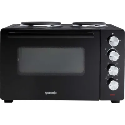 Gorenje Kleinküche OM30GBX Minibackofen 30L mit 2 Kochplatten | 1600W | Heißluft | Timer | Kompakt | Schwarz