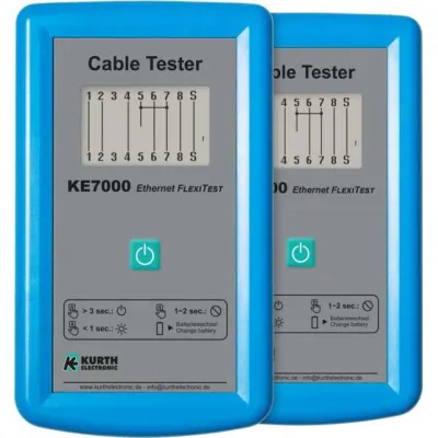 Kurth LAN Kabeltester KE7000 Set | Gerätpaar für RJ45/RJ11 | Twisted Pair | LCD-Anzeige | inkl. Tasche