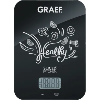 GRAEF Küchenwaage KS 202 digital | 5 kg Tragkraft | 1 g Teilung | Glasoberfläche | Sensortasten | schwarz