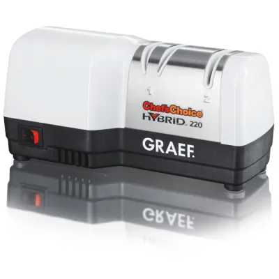 Graef CC 80 Hybrid Messerschärfer | elektrisch | 2-Phasen | Diamantscheiben | 20° Winkel | für Messer | Weiß
