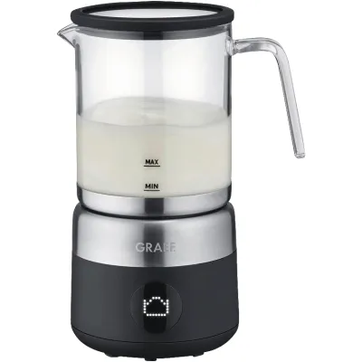 GRAEF Milchaufschäumer MS802EU | Automat 250ml Glas | 5 Programme | abnehmbarer Behälter | schwarz