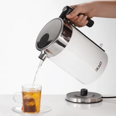 Graef Wasserkocher WK 61 | 1,5L | Edelstahl innen | Acryl außen | 2150W | Kalkfilter | weiß | schnurlos