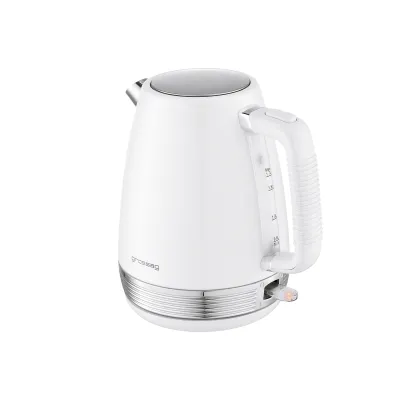 GROSSAG Wasserkocher WK28.00 | Retro-Design | 1,7 Liter | Metall/Chrome | Einhand-Deckel | Kalkfilter | Weiß/Metallic