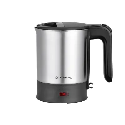 Grossag Reise-Wasserkocher WK6.07 1348 | Elektrischer Wasserkocher 0,5l Edelstahl | 115/230V | Dampfstopp | Schwarz