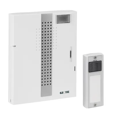 Grothe Funkgong-Set MISTRAL 300M 43300 | Funkklingel 500m | 17 Melodien | Blitzlicht | 86dB | weiß | IP20